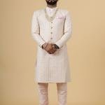 Alluring Peach Thread Embroidered Sherwani | Father Son Combo | Perfect Groom Wear